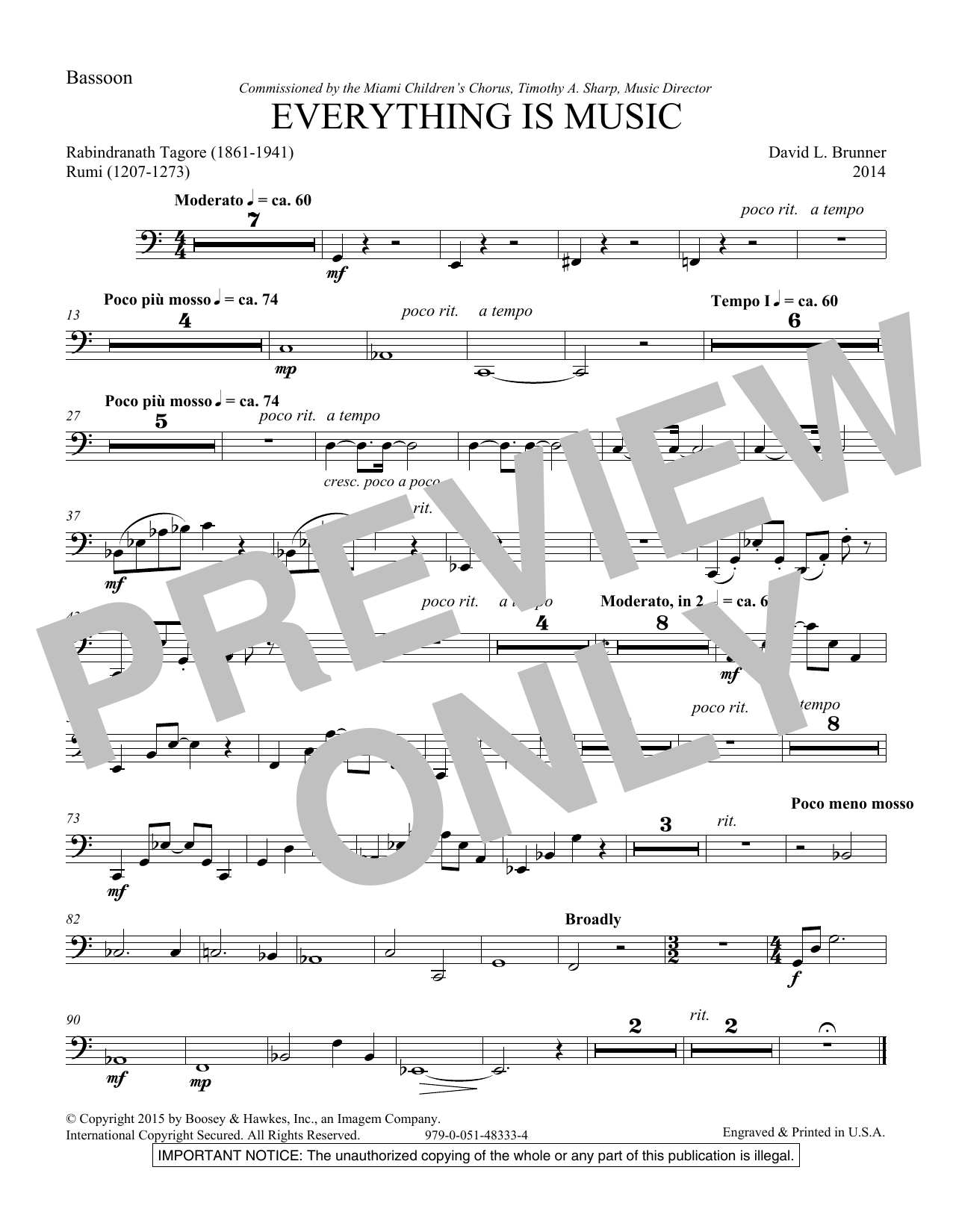 David Brunner Everything Is Music - Bassoon sheet music notes and chords arranged for Choir Instrumental Pak