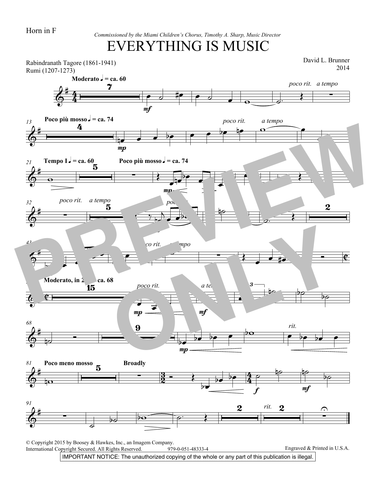 David Brunner Everything Is Music - F Horn sheet music notes and chords arranged for Choir Instrumental Pak
