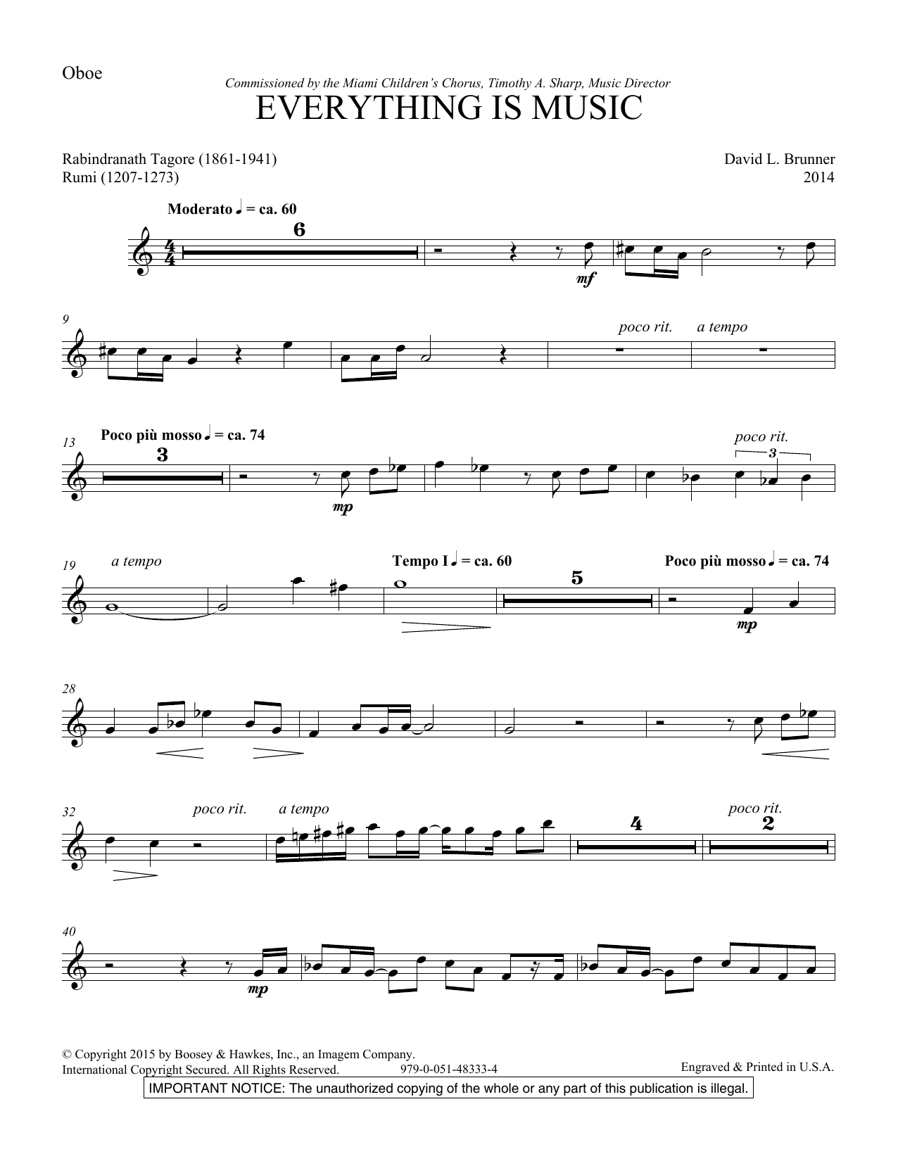 David Brunner Everything Is Music - Oboe sheet music notes and chords arranged for Choir Instrumental Pak