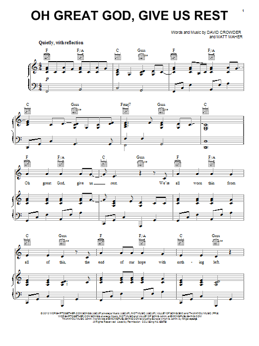 David Crowder Band Oh Great God, Give Us Rest sheet music notes and chords arranged for Piano, Vocal & Guitar Chords (Right-Hand Melody)