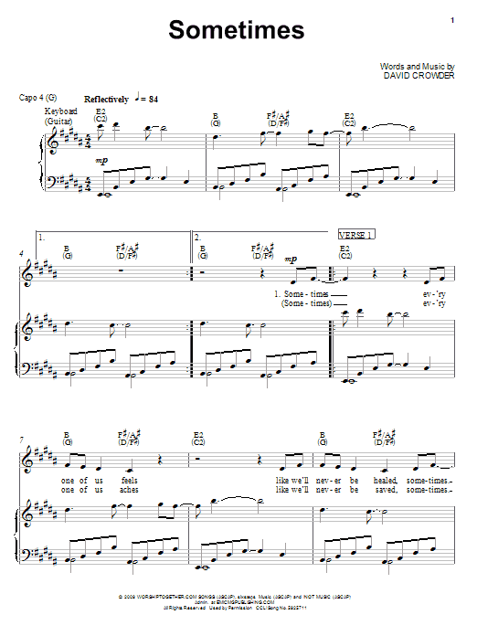 David Crowder Band Sometimes sheet music notes and chords arranged for Piano, Vocal & Guitar Chords (Right-Hand Melody)