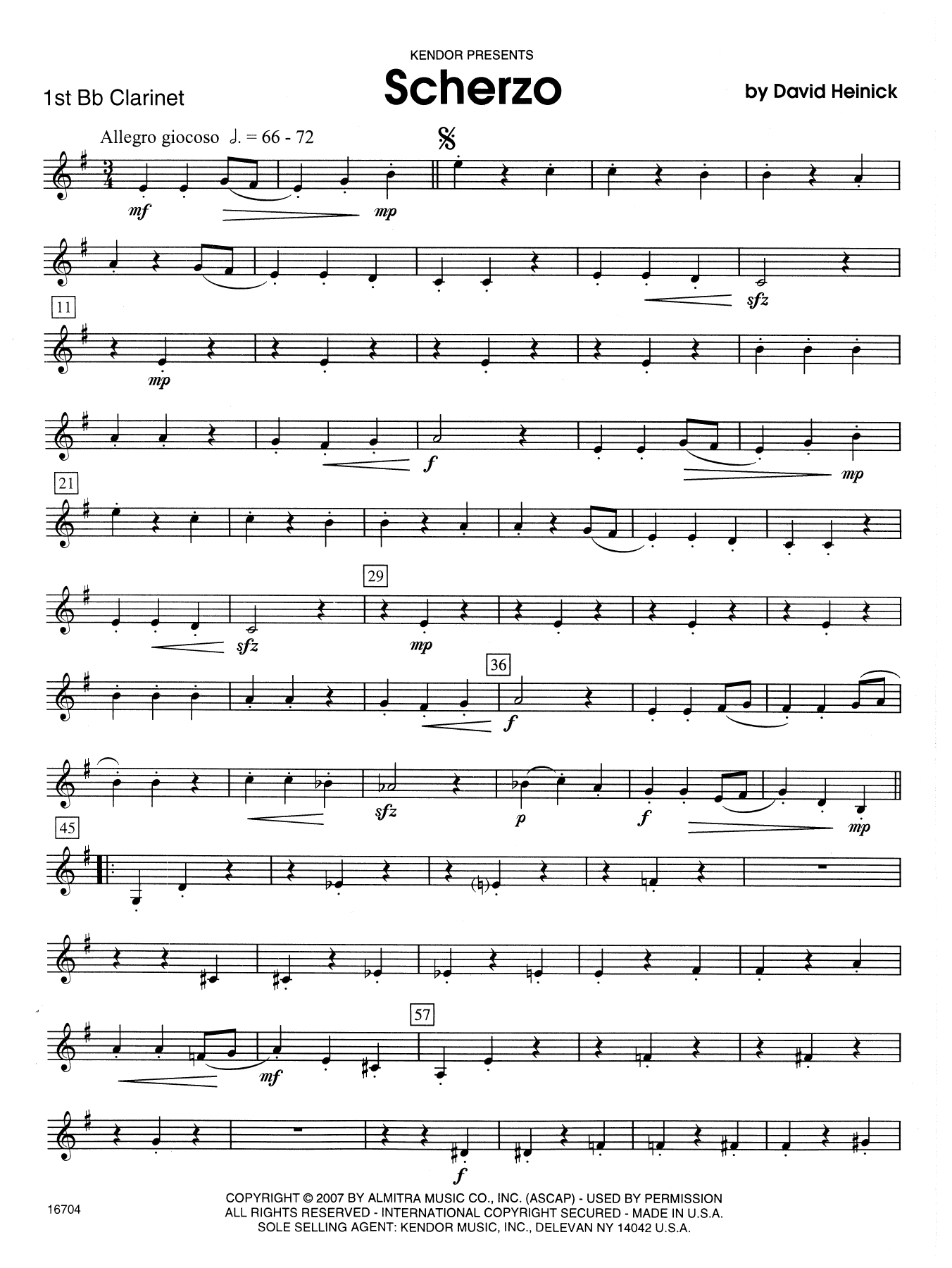 David Heinick Scherzo - 1st Bb Clarinet sheet music notes and chords. Download Printable PDF.