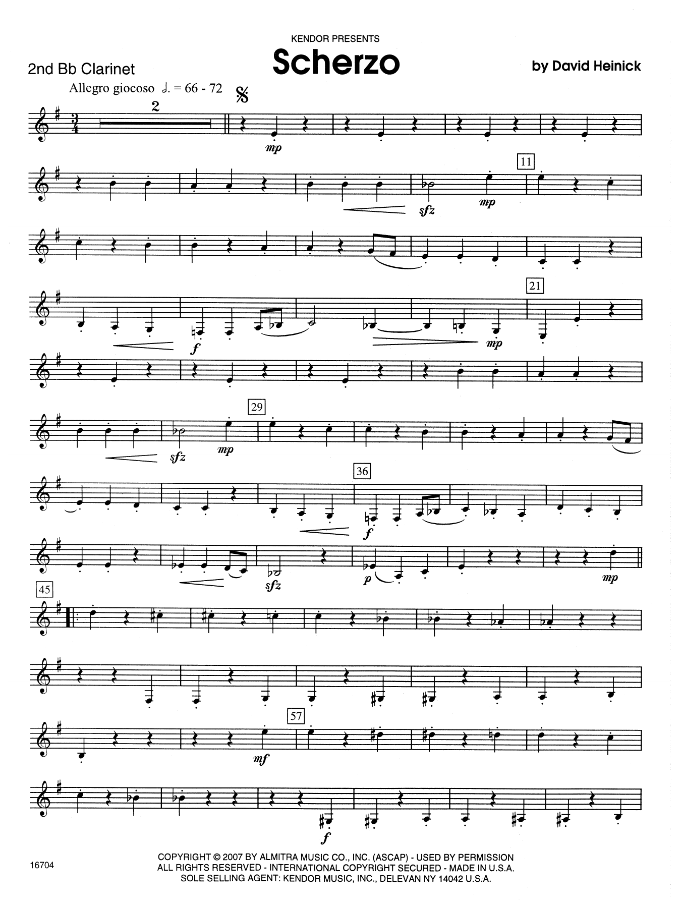 David Heinick Scherzo - 2nd Bb Clarinet sheet music notes and chords. Download Printable PDF.