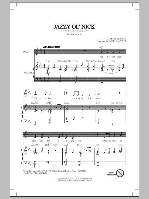 David Lantz III Jazzy Ol' Nick sheet music notes and chords arranged for SAB Choir