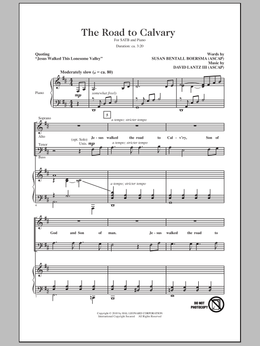 David Lantz III The Road To Calvary sheet music notes and chords. Download Printable PDF.
