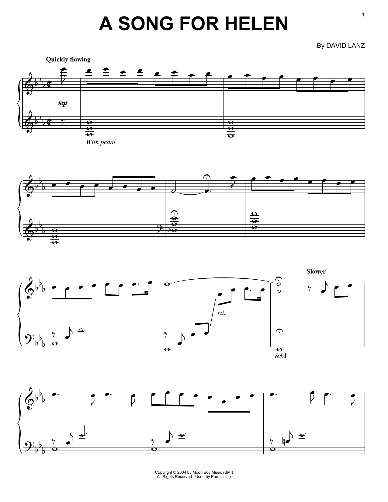 David Lanz A Song For Helen sheet music notes and chords arranged for Piano Solo