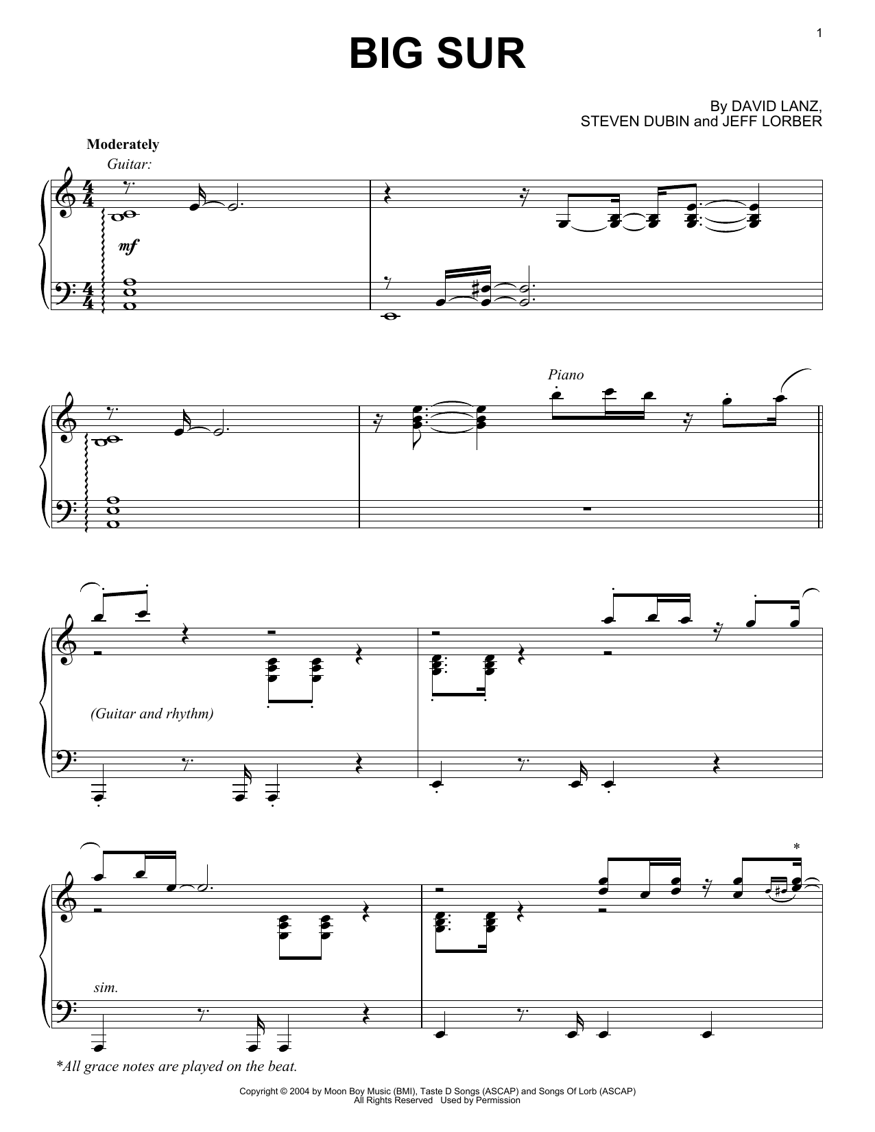 David Lanz Big Sur sheet music notes and chords arranged for Piano Solo
