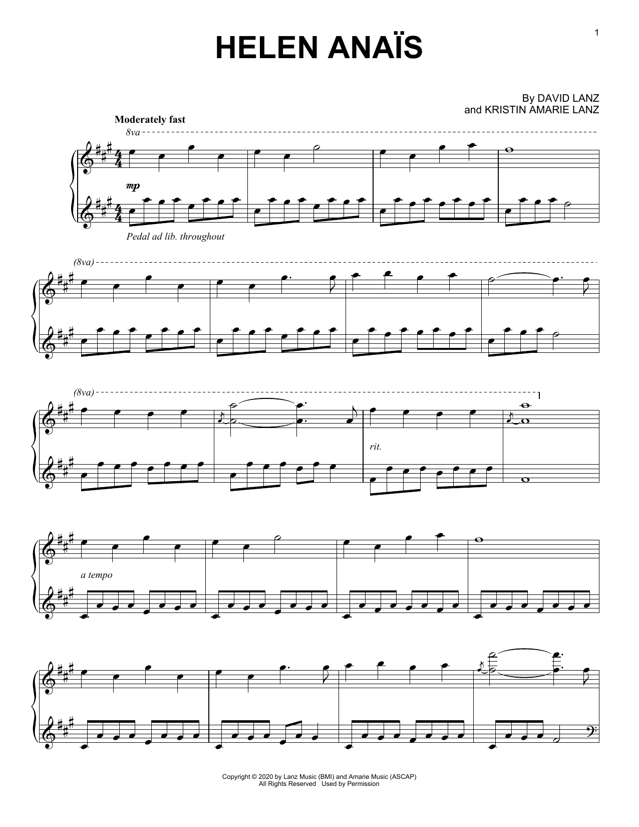 David Lanz Helen Anaïs sheet music notes and chords arranged for Piano Solo