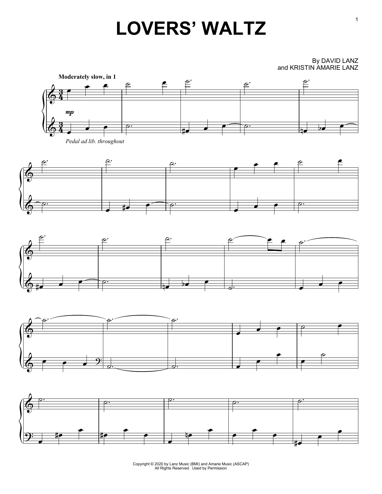 David Lanz Lovers' Waltz sheet music notes and chords arranged for Piano Solo