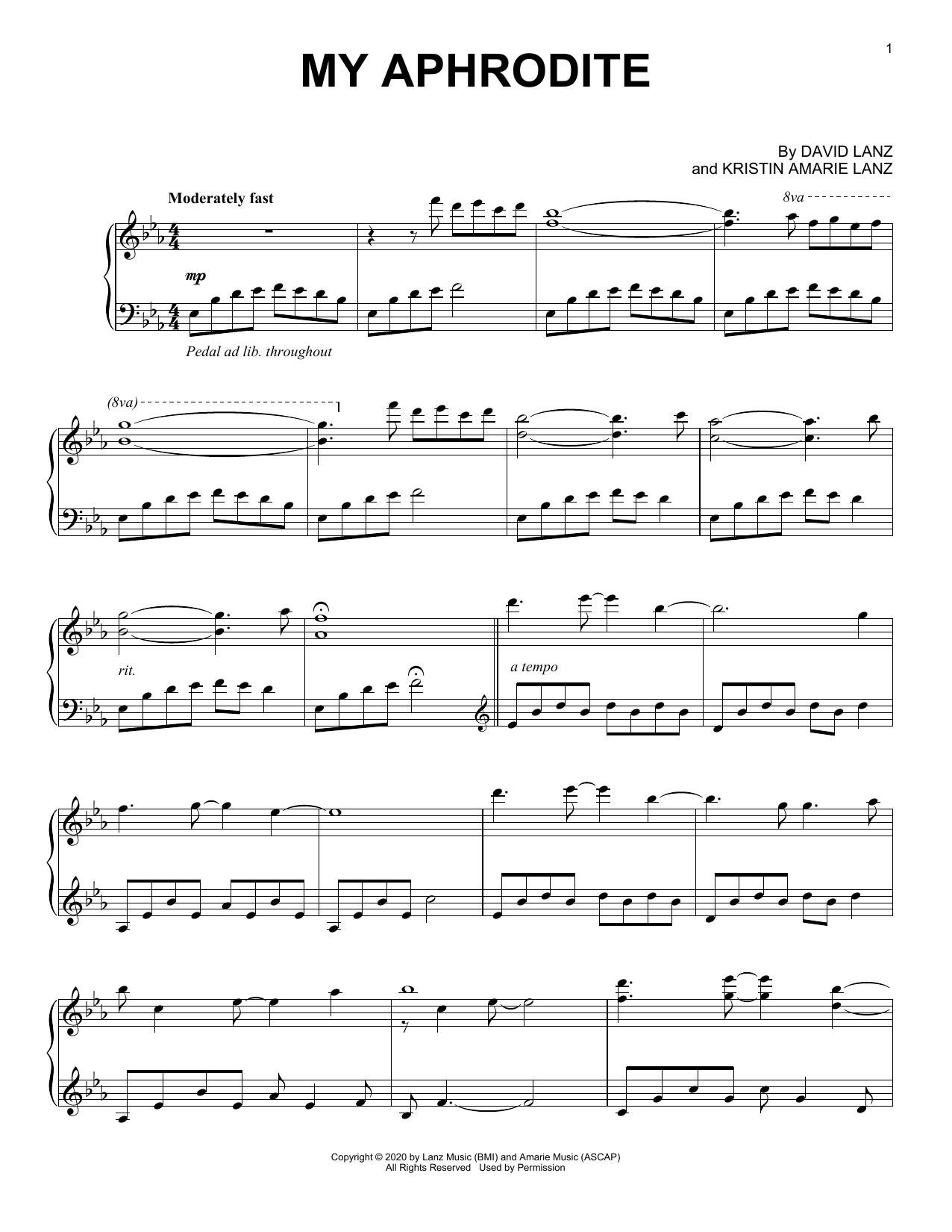 David Lanz My Aphrodite sheet music notes and chords arranged for Piano Solo