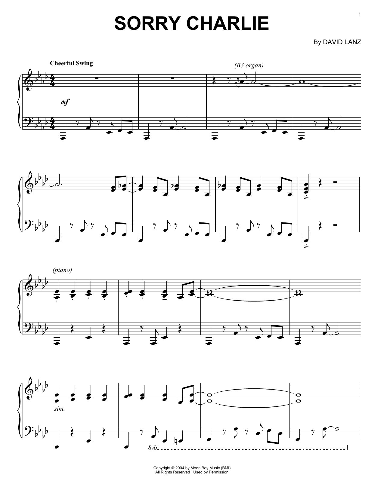 David Lanz Sorry Charlie sheet music notes and chords arranged for Piano Solo
