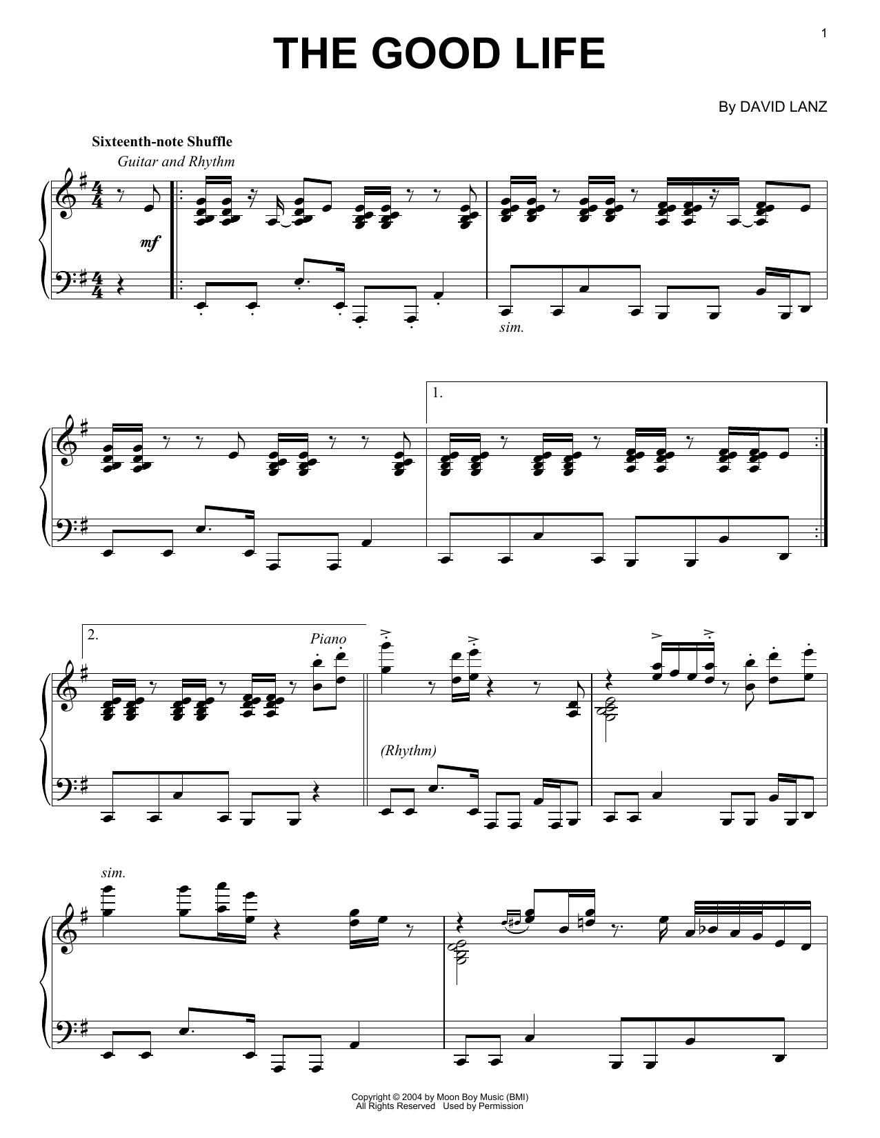 David Lanz The Good Life sheet music notes and chords arranged for Piano Solo