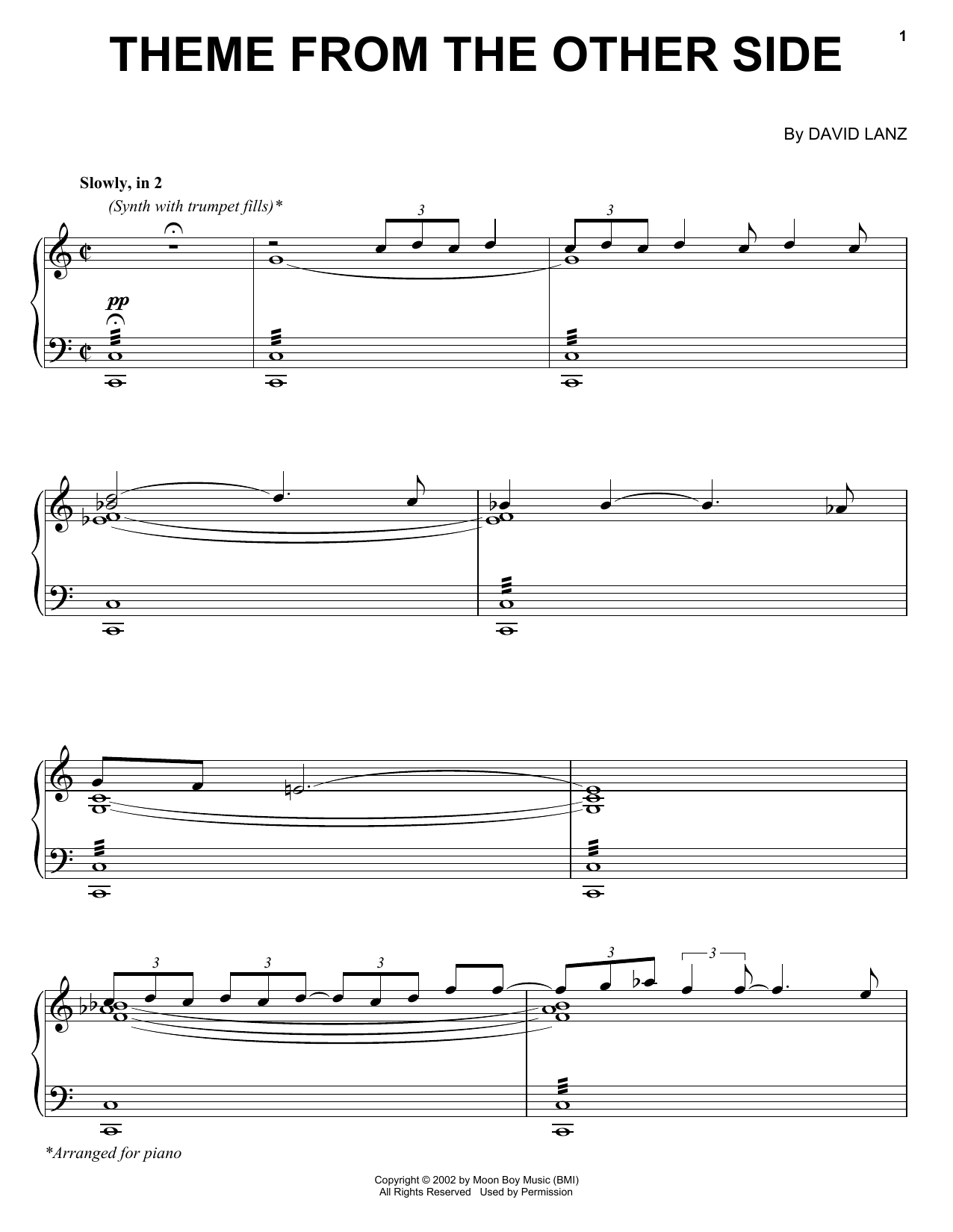 David Lanz Theme From The Other Side sheet music notes and chords arranged for Piano Solo