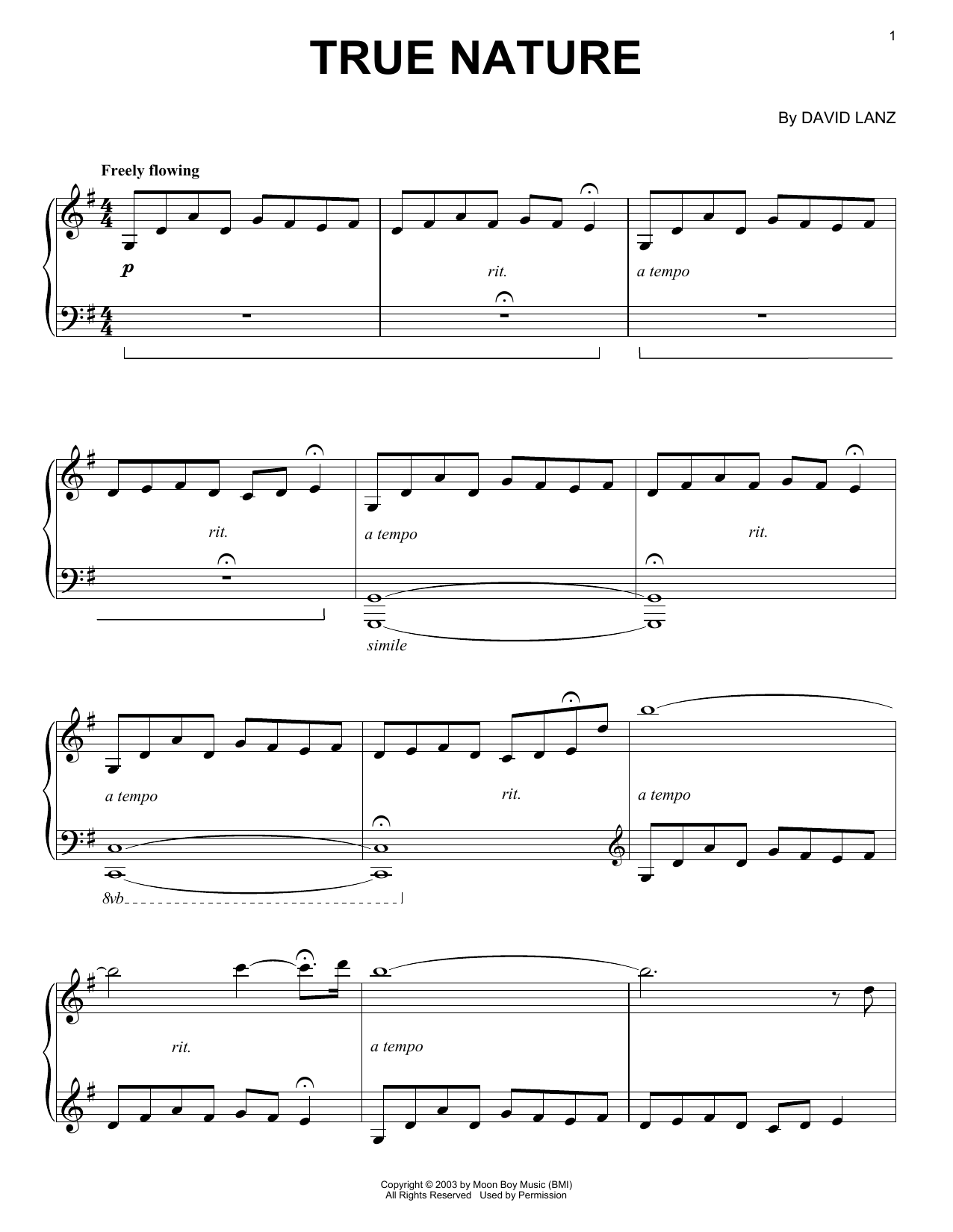 David Lanz True Nature sheet music notes and chords arranged for Piano Solo