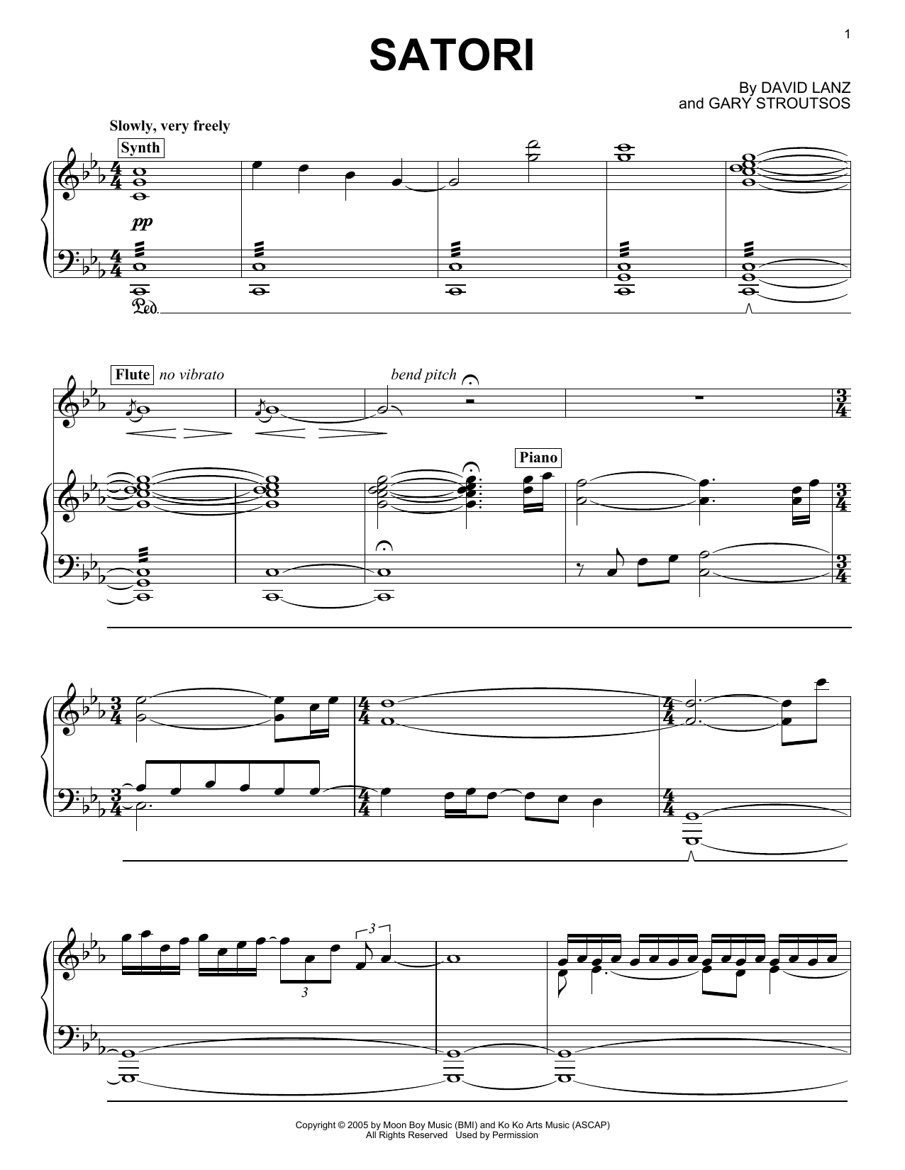 David Lanz & Gary Stroutsos Satori sheet music notes and chords arranged for Piano Solo