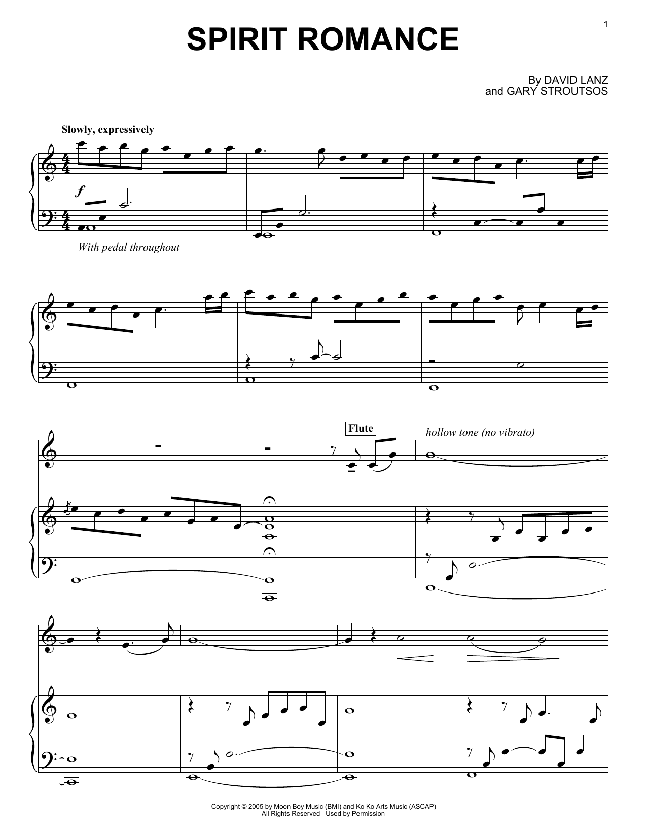 David Lanz & Gary Stroutsos Spirit Romance sheet music notes and chords arranged for Piano Solo
