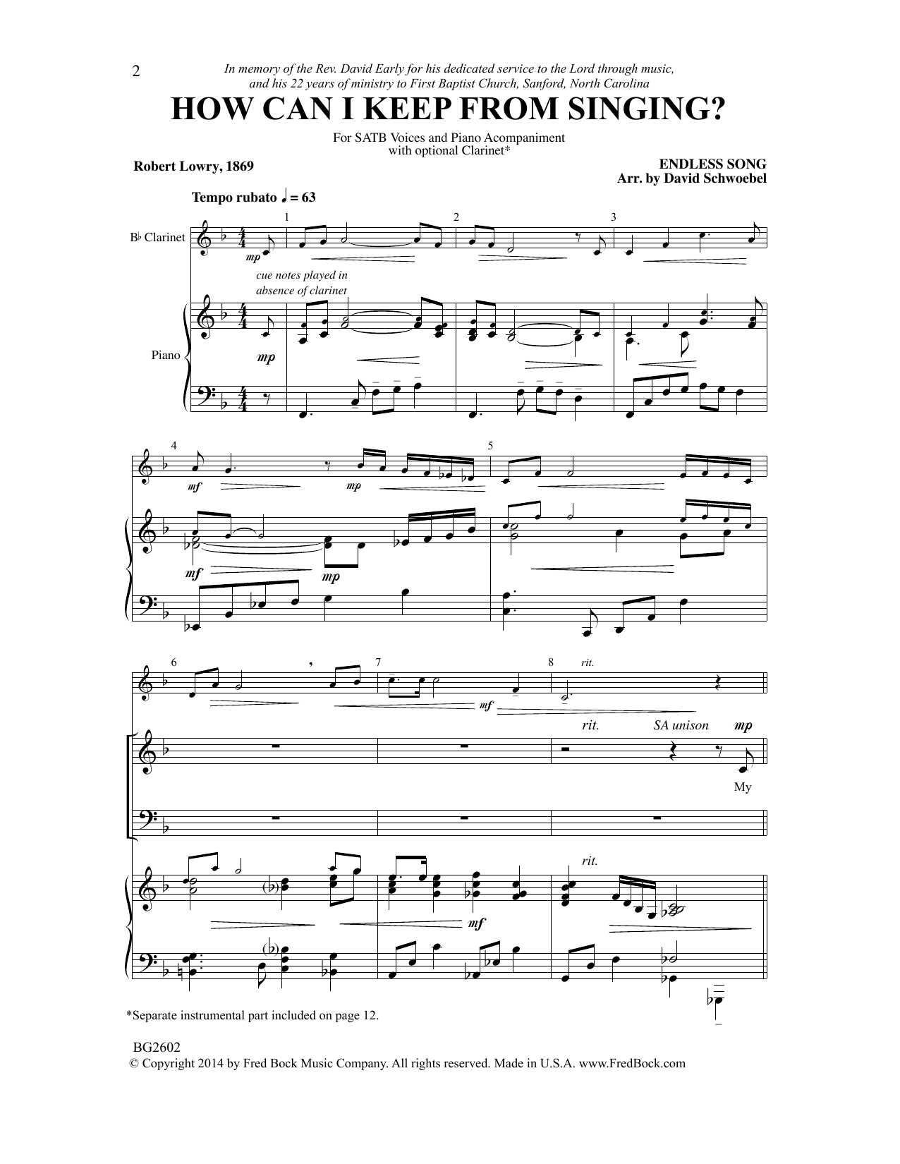 David Schwoebel How Can I Keep from Singing? sheet music notes and chords arranged for SATB Choir