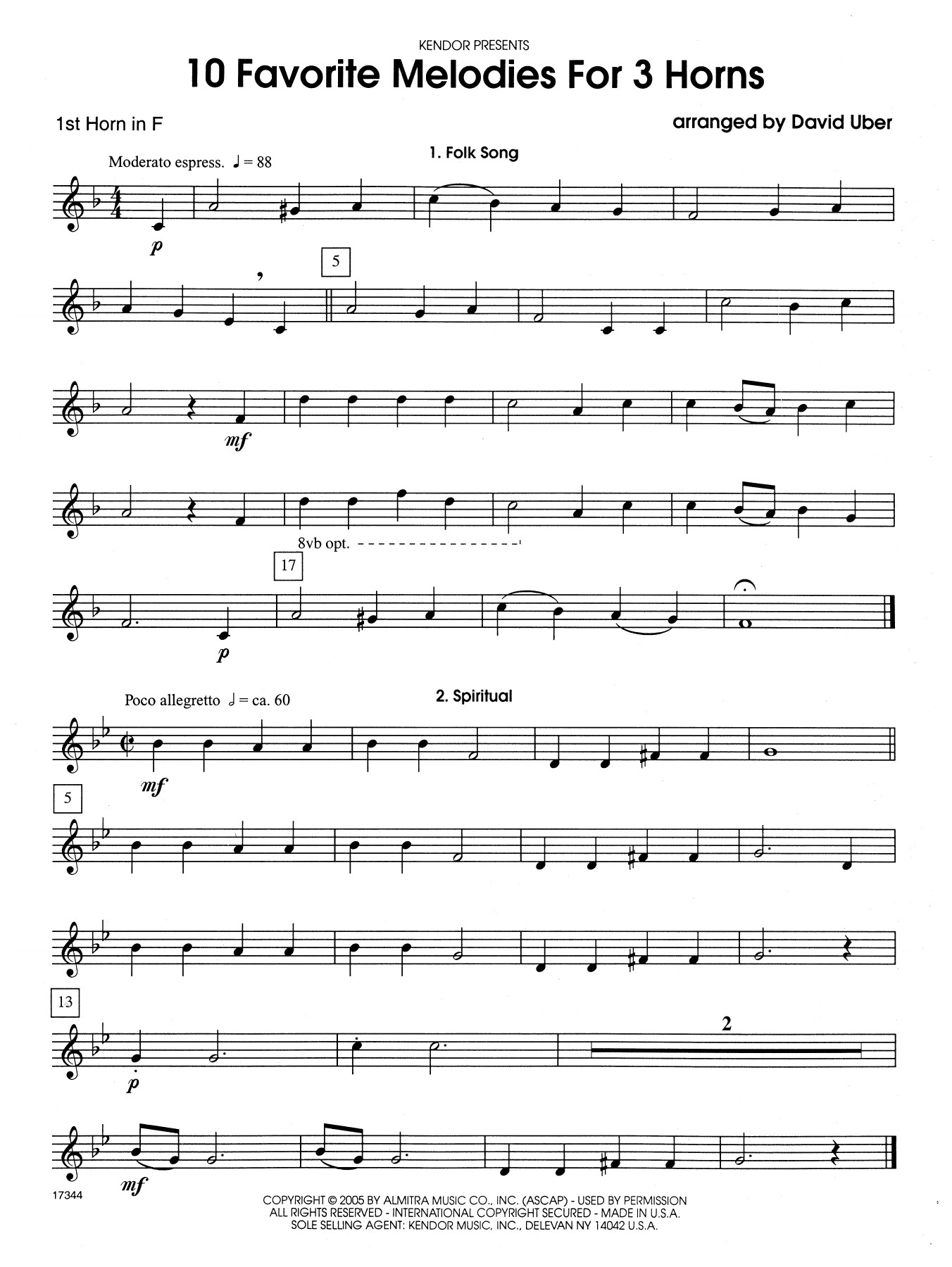 David Uber 10 Favorite Melodies For 3 Horns - 1st Horn in F sheet music notes and chords. Download Printable PDF.