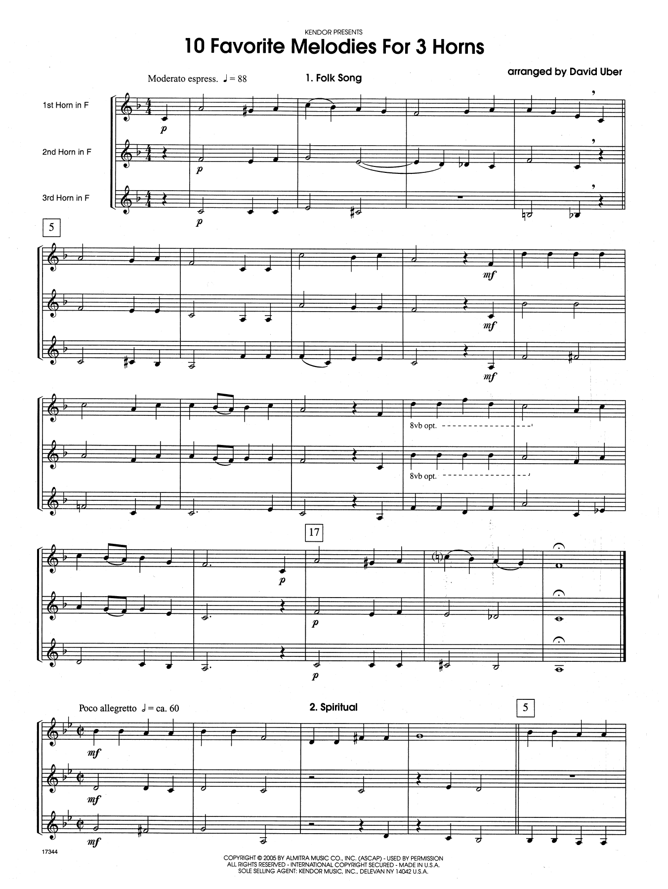 David Uber 10 Favorite Melodies For 3 Horns - Full Score sheet music notes and chords. Download Printable PDF.