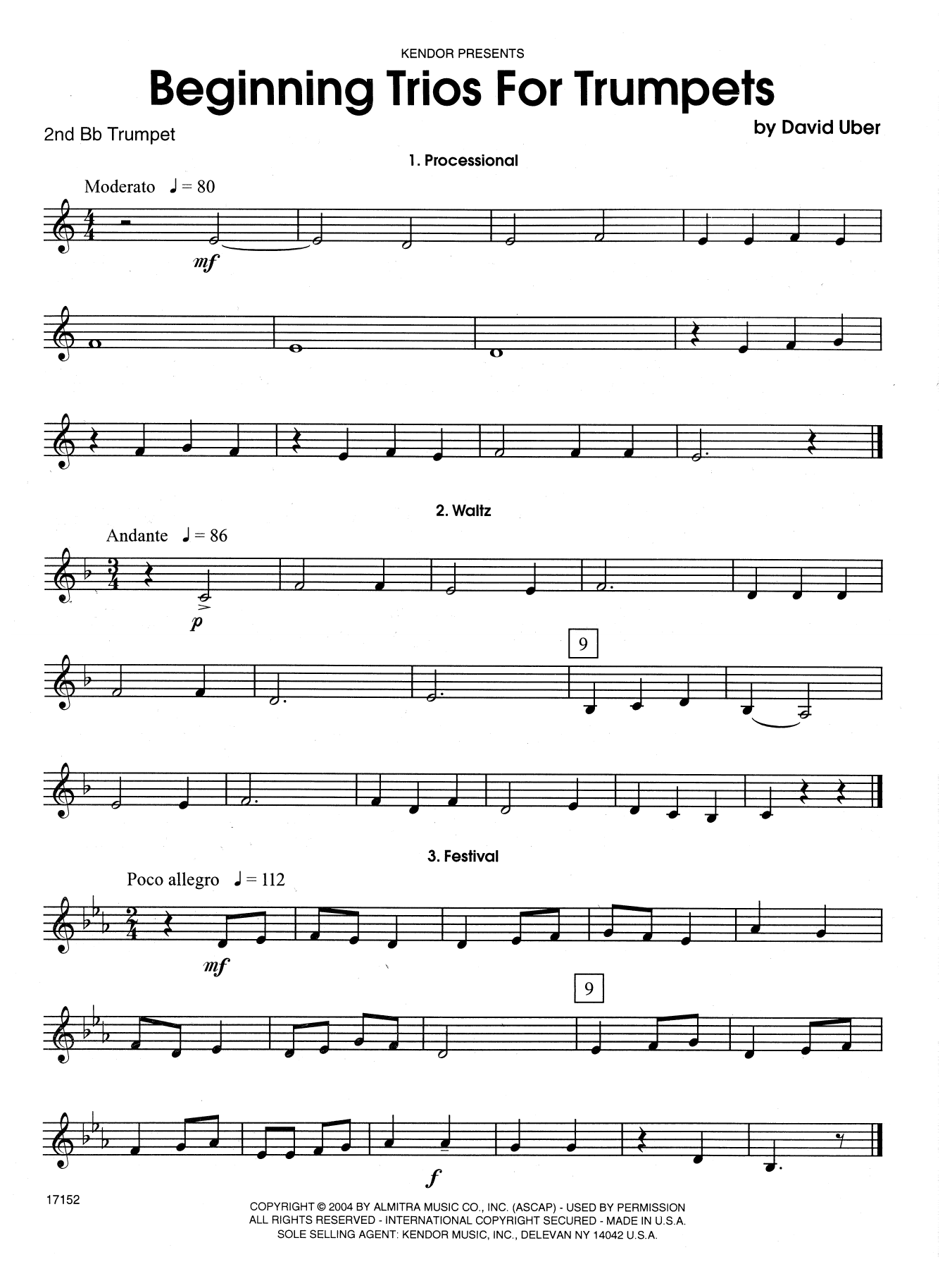 David Uber Beginning Trios For Trumpets - 2nd Bb Trumpet sheet music notes and chords. Download Printable PDF.