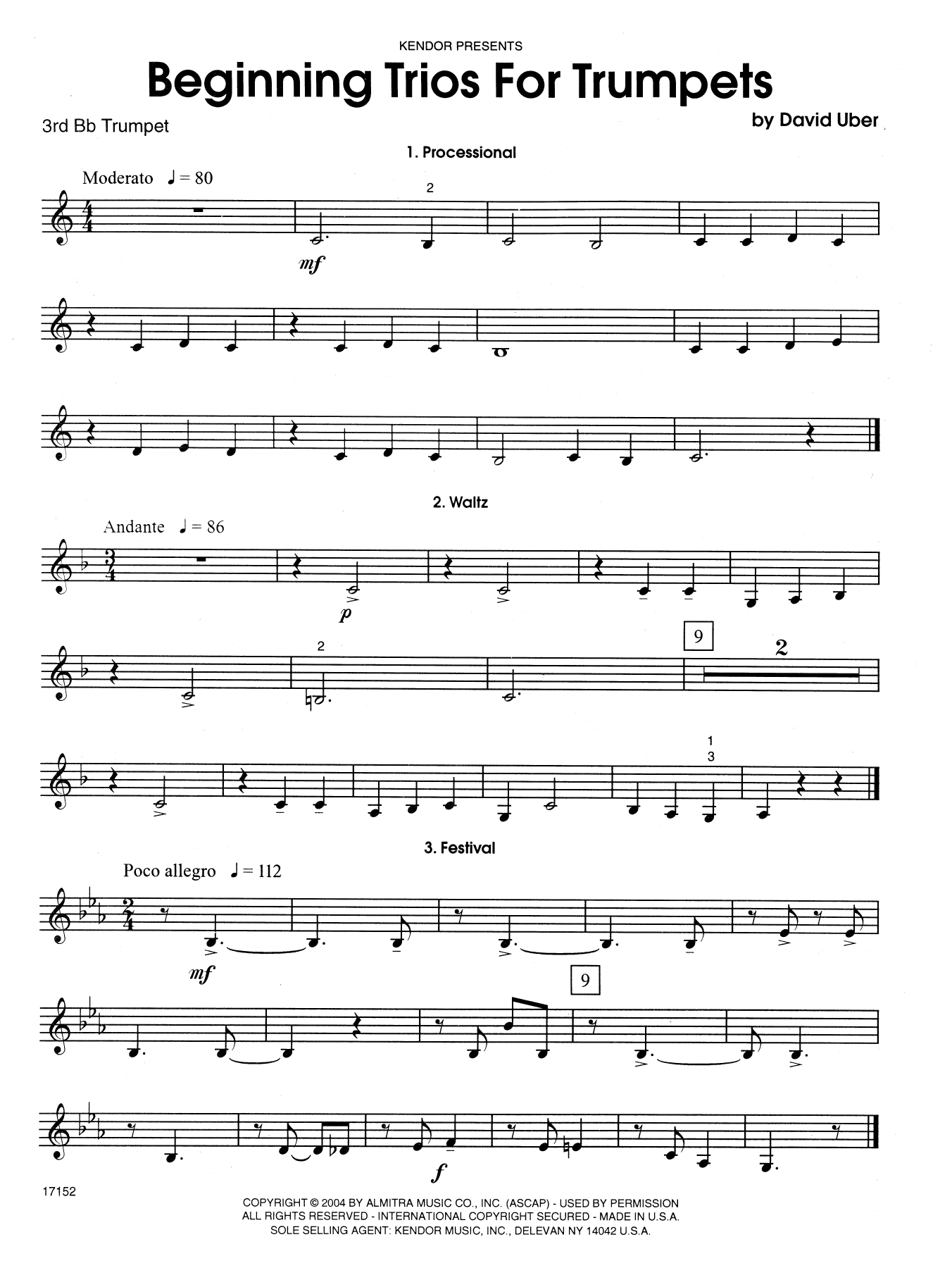 David Uber Beginning Trios For Trumpets - 3rd Bb Trumpet sheet music notes and chords. Download Printable PDF.