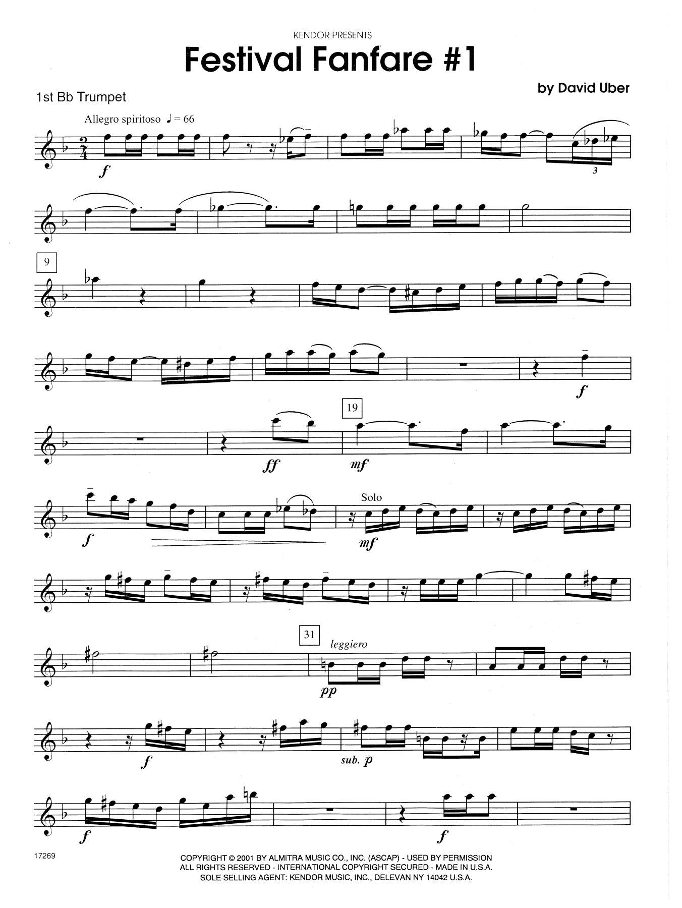David Uber Festival Fanfare #1 - 1st Bb Trumpet sheet music notes and chords. Download Printable PDF.