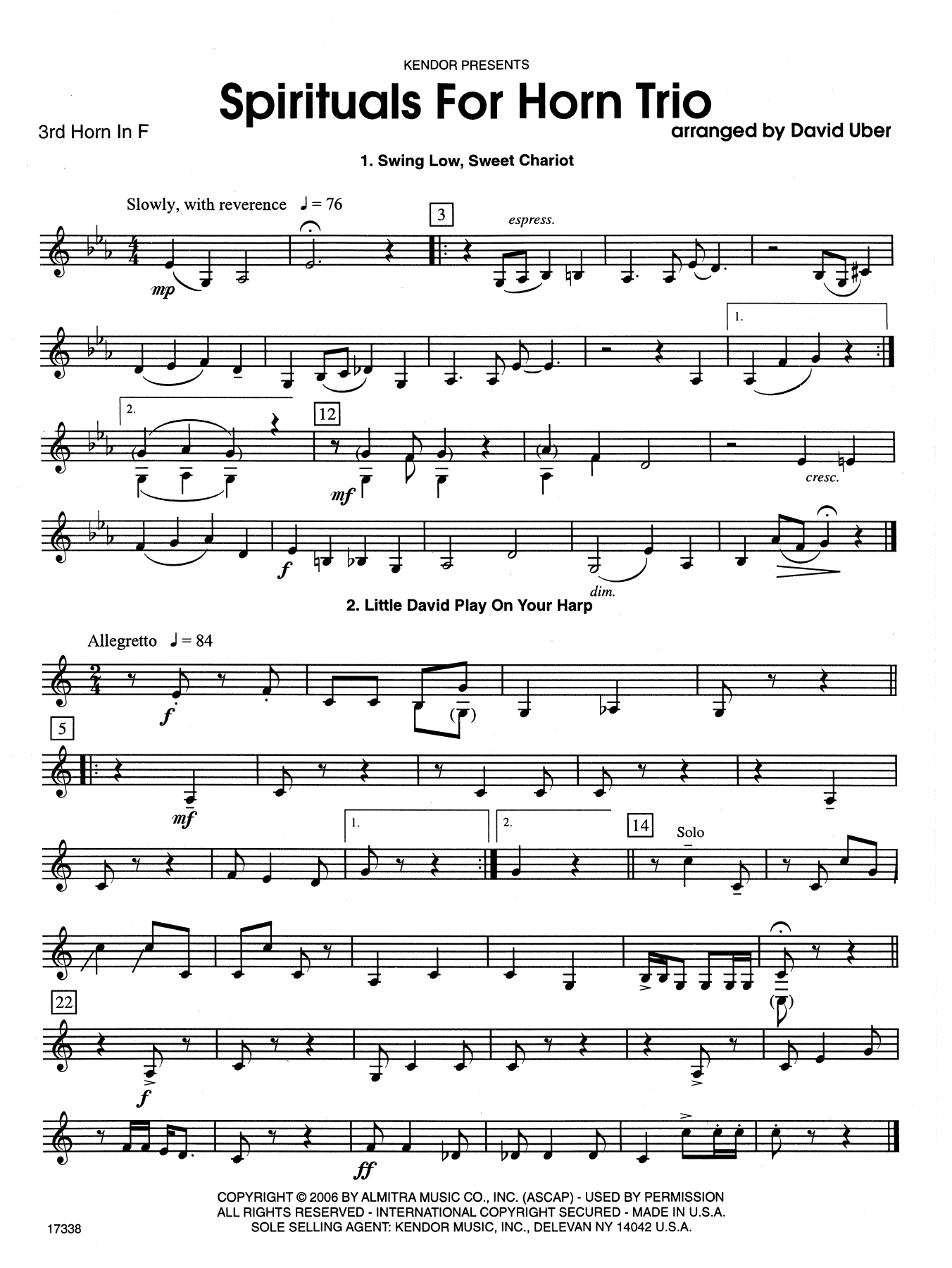 David Uber Spirituals For Horn Trio - 3rd Horn in F sheet music notes and chords. Download Printable PDF.