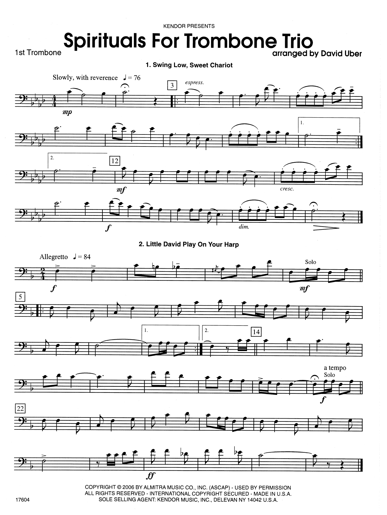 David Uber Spirituals For Trombone Trio - 1st Trombone sheet music notes and chords. Download Printable PDF.