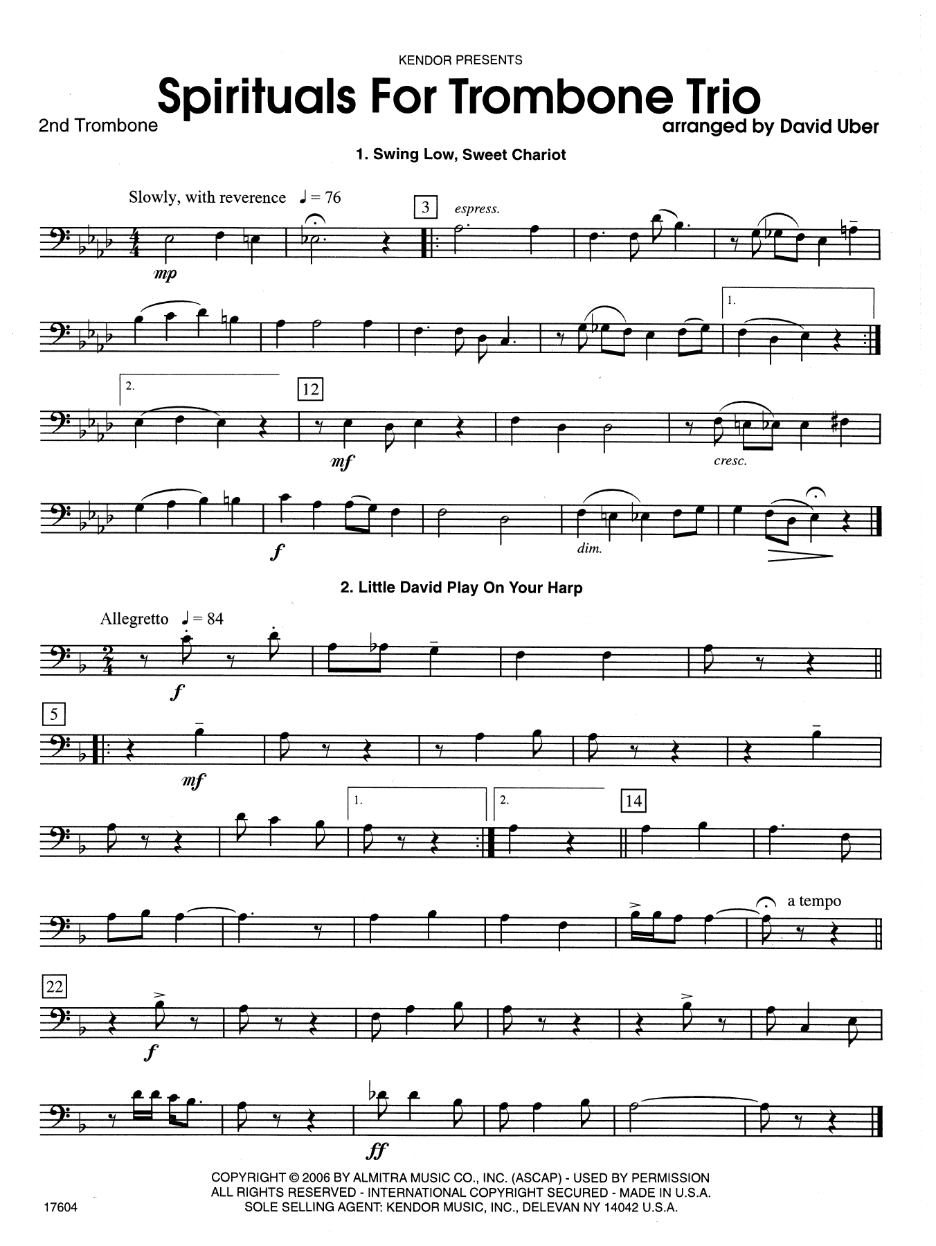 David Uber Spirituals For Trombone Trio - 2nd Trombone sheet music notes and chords. Download Printable PDF.