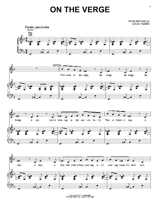 David Yazbek On The Verge (from Women On The Verge Of A Nervous Breakdown) sheet music notes and chords arranged for Piano, Vocal & Guitar Chords (Right-Hand Melody)