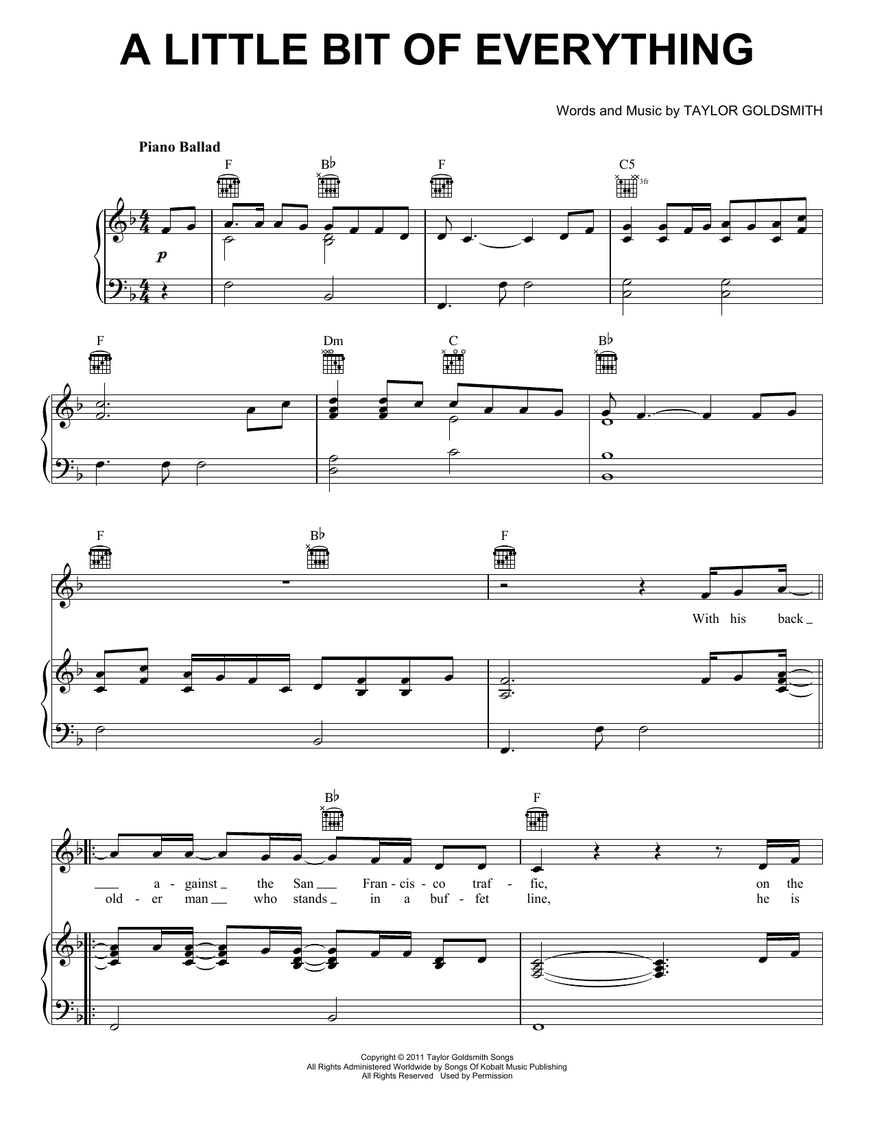 Dawes A Little Bit Of Everything sheet music notes and chords arranged for Piano, Vocal & Guitar Chords (Right-Hand Melody)