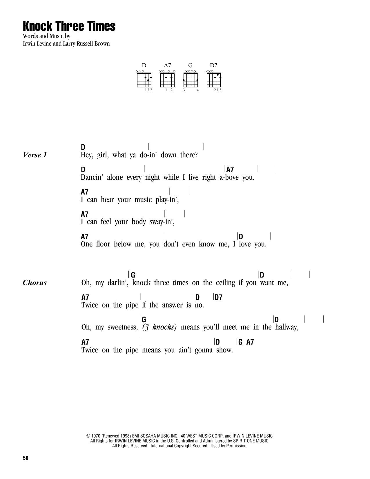 Dawn Knock Three Times sheet music notes and chords arranged for Ukulele Chords/Lyrics
