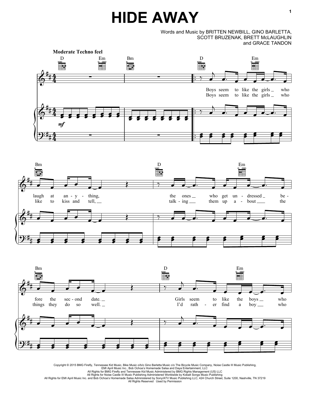 Daya Hide Away sheet music notes and chords arranged for Piano, Vocal & Guitar Chords (Right-Hand Melody)