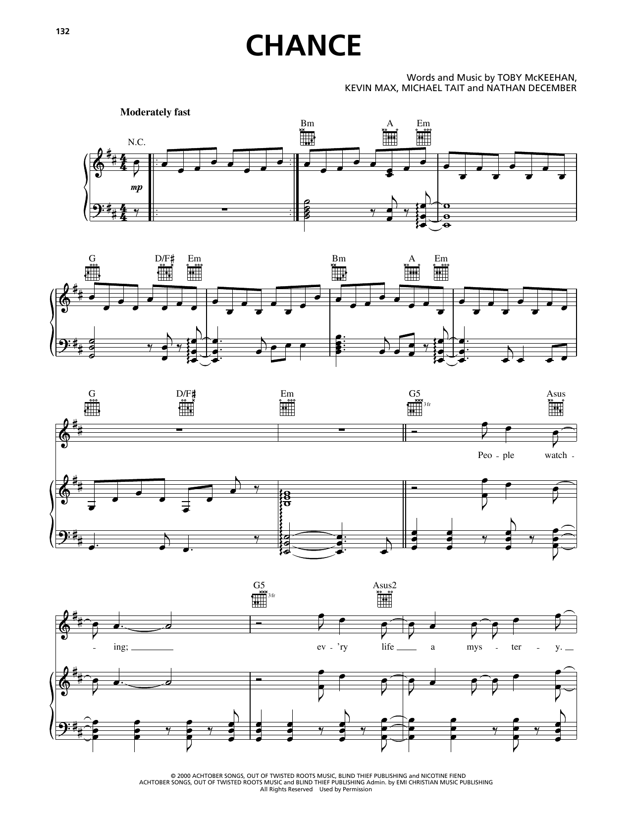 dc Talk Chance sheet music notes and chords arranged for Piano, Vocal & Guitar Chords (Right-Hand Melody)