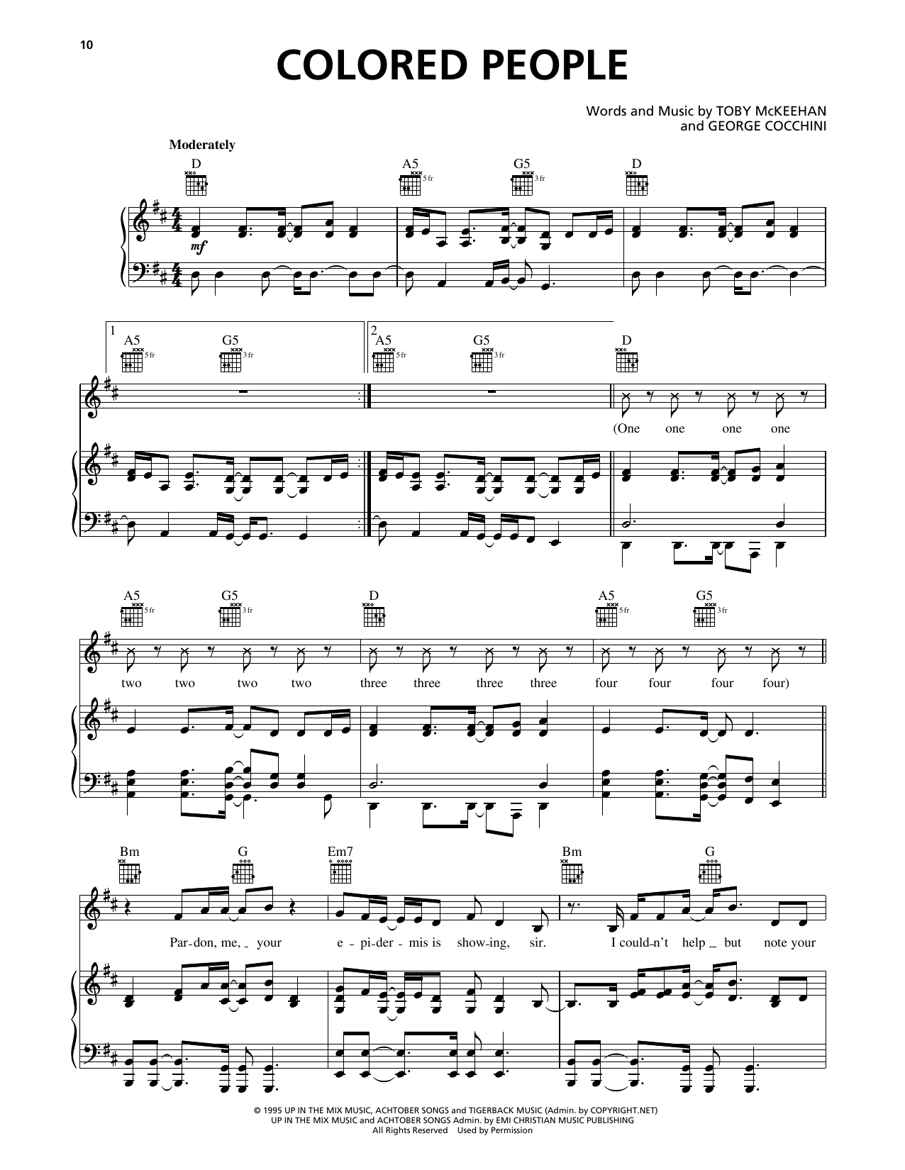 dc Talk Colored People sheet music notes and chords arranged for Piano, Vocal & Guitar Chords (Right-Hand Melody)