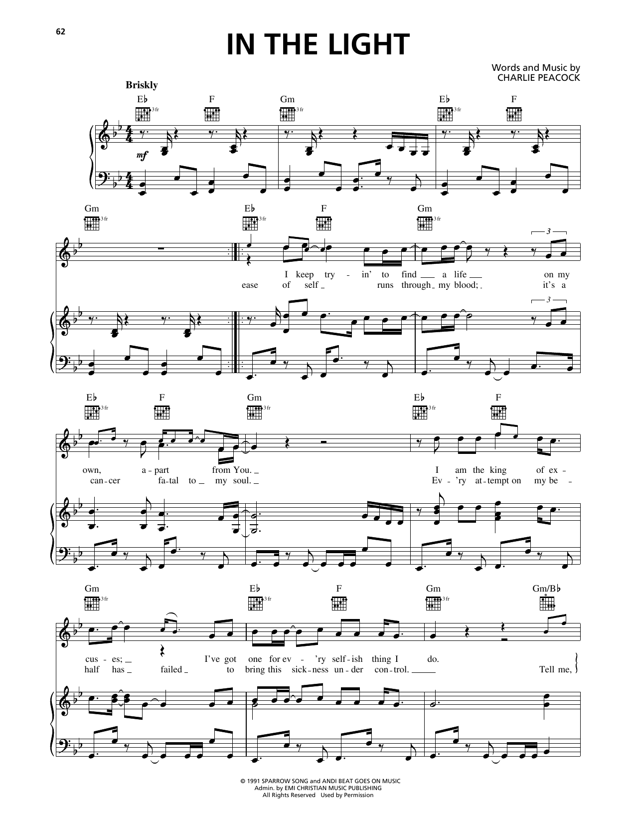 dc Talk In The Light sheet music notes and chords arranged for Piano, Vocal & Guitar Chords (Right-Hand Melody)