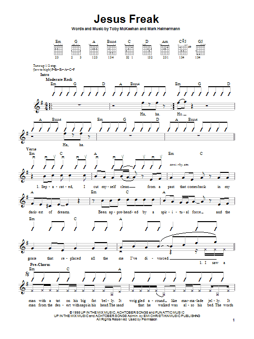 dc Talk Jesus Freak sheet music notes and chords arranged for Piano, Vocal & Guitar Chords (Right-Hand Melody)