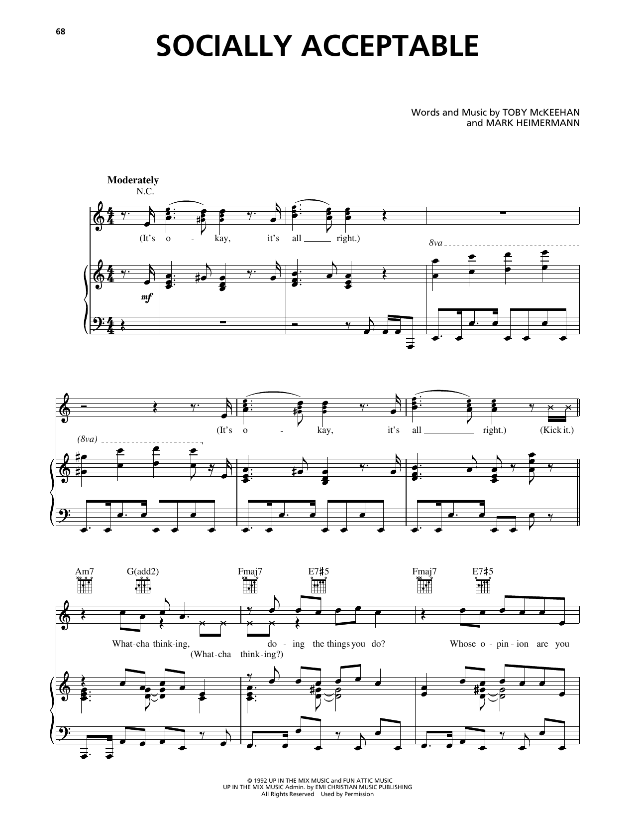 dc Talk Socially Acceptable sheet music notes and chords arranged for Piano, Vocal & Guitar Chords (Right-Hand Melody)