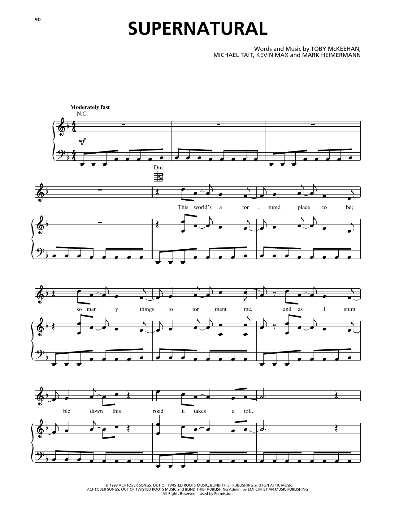 dc Talk Supernatural sheet music notes and chords arranged for Piano, Vocal & Guitar Chords (Right-Hand Melody)