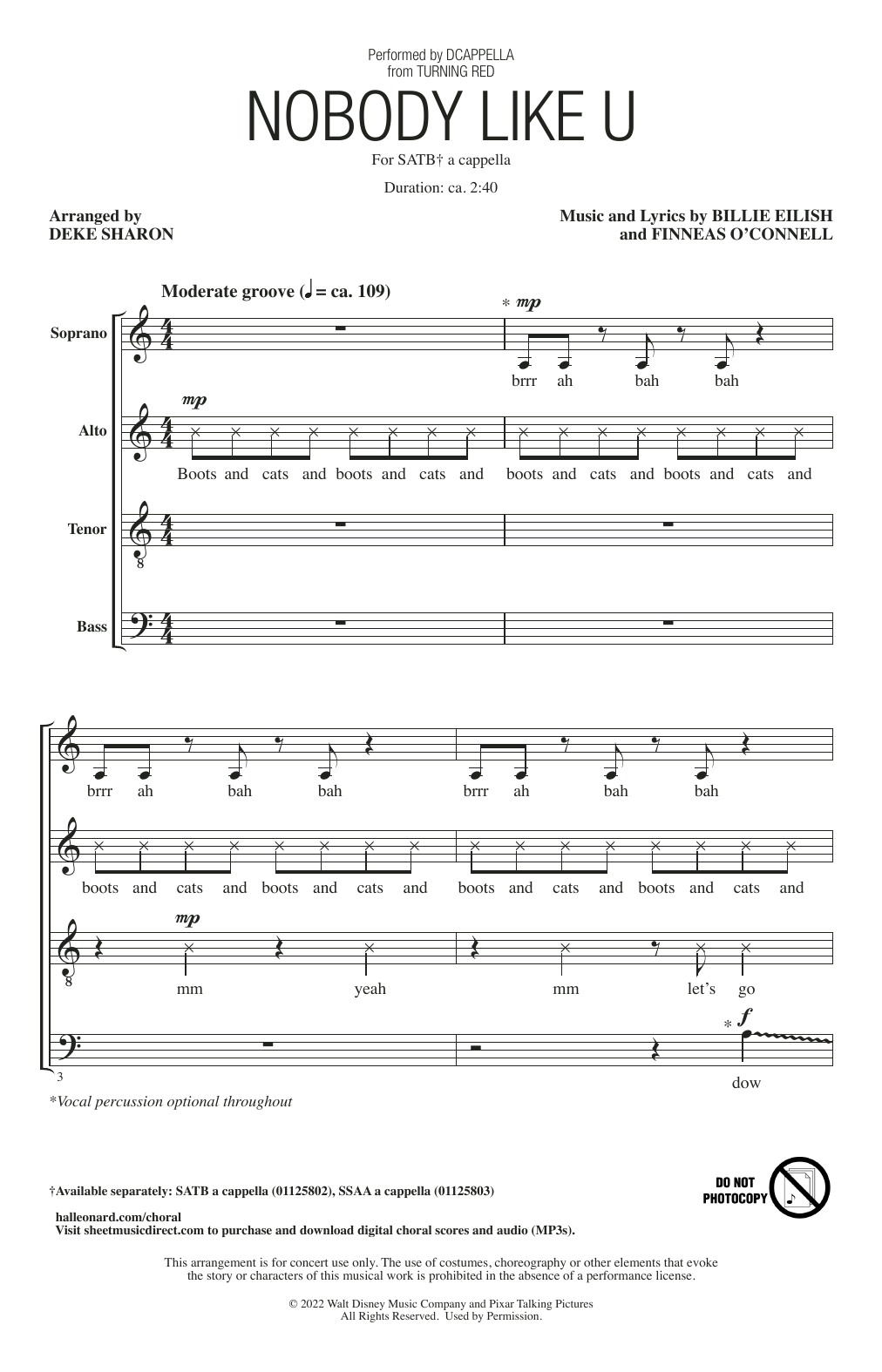 DCappella Nobody Like U (from Turning Red) (arr. Deke Sharon) sheet music notes and chords arranged for SATB Choir