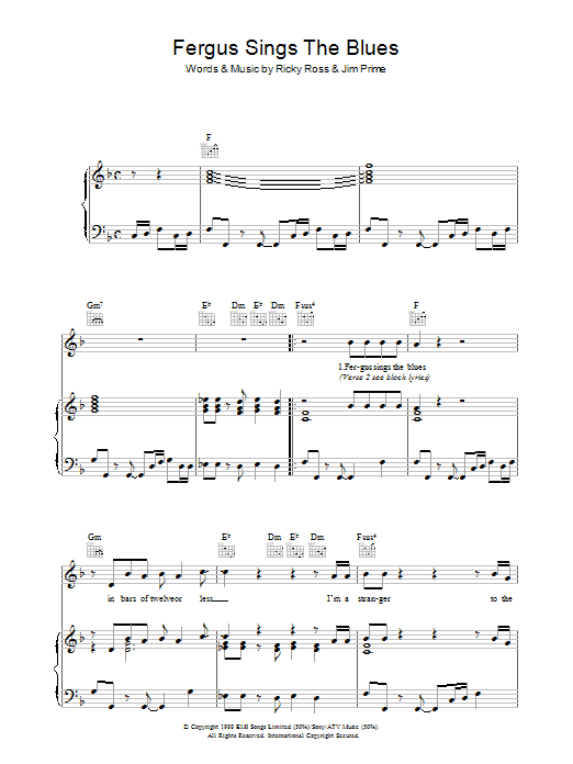 Deacon Blue Fergus Sings The Blues sheet music notes and chords arranged for Piano, Vocal & Guitar Chords