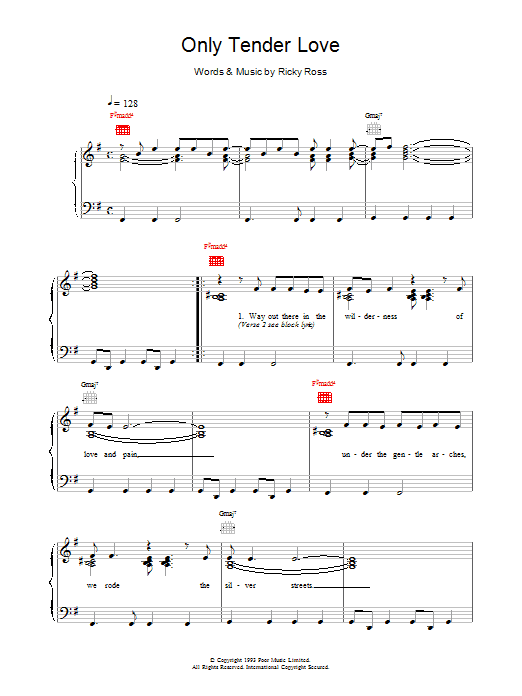 Deacon Blue Only Tender Love sheet music notes and chords arranged for Piano, Vocal & Guitar Chords