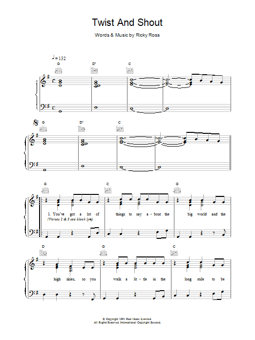 Deacon Blue Twist And Shout sheet music notes and chords arranged for Piano, Vocal & Guitar Chords