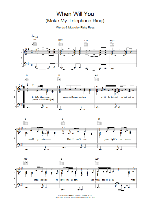 Deacon Blue When Will You (Make My Telephone Ring) sheet music notes and chords arranged for Piano, Vocal & Guitar Chords