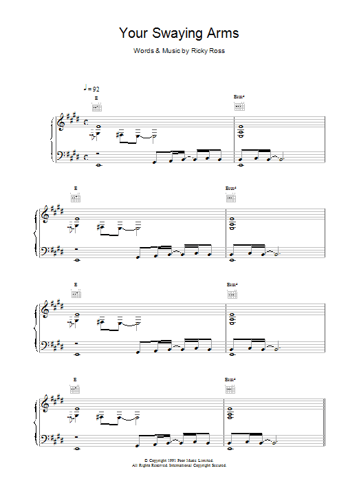 Deacon Blue Your Swaying Arms sheet music notes and chords arranged for Piano, Vocal & Guitar Chords