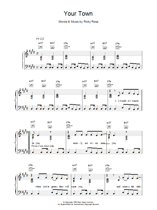 Deacon Blue Your Town sheet music notes and chords arranged for Piano, Vocal & Guitar Chords