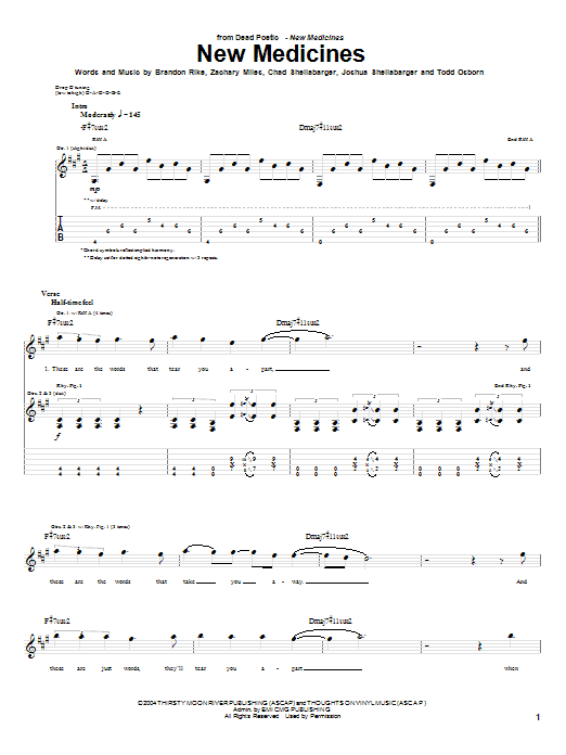 Dead Poetic New Medicines sheet music notes and chords arranged for Guitar Tab