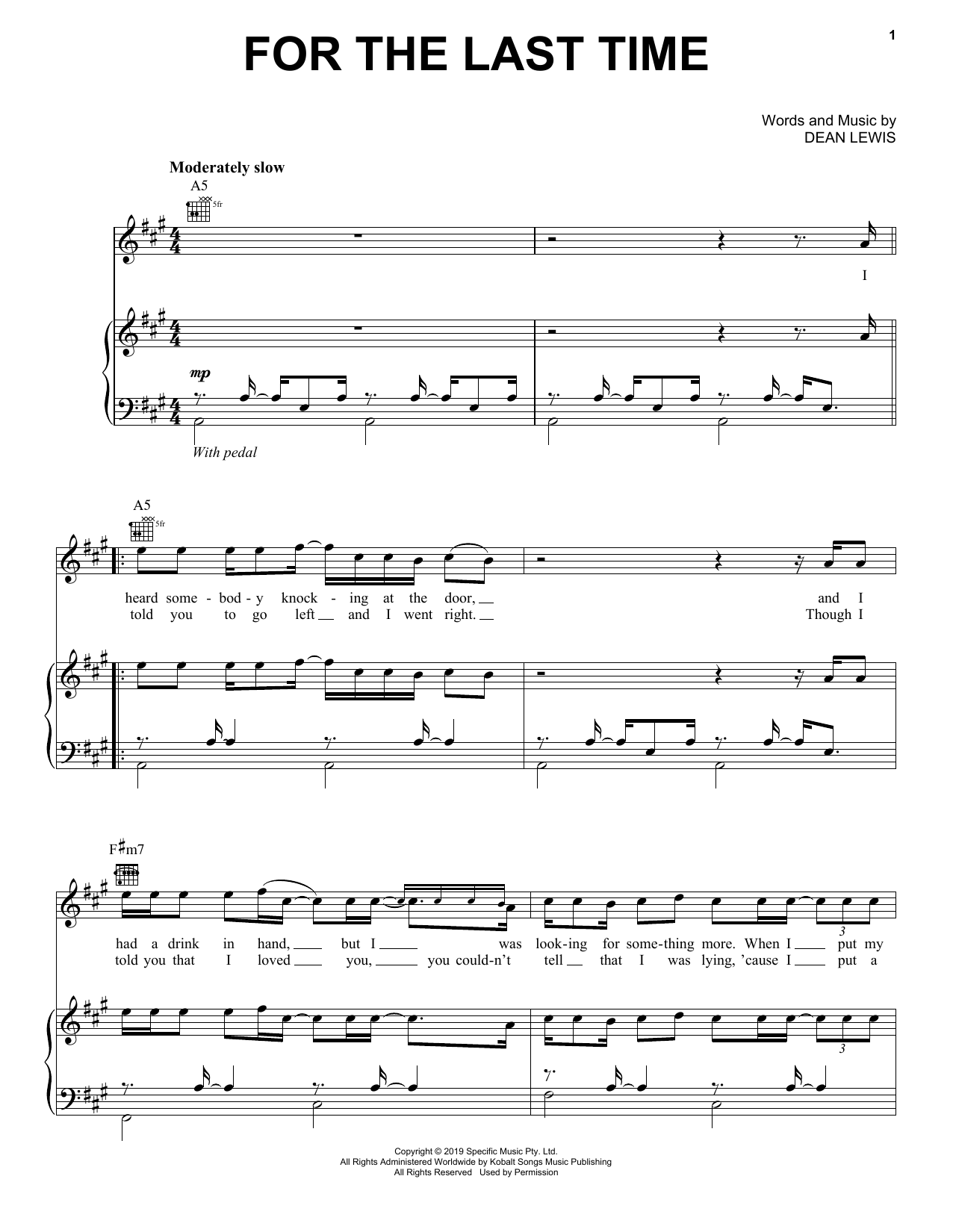 Dean Lewis For The Last Time sheet music notes and chords arranged for Piano, Vocal & Guitar Chords (Right-Hand Melody)
