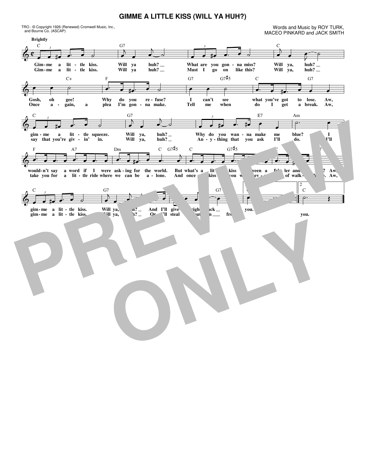 Dean Martin Gimme A Little Kiss (Will Ya Huh?) sheet music notes and chords arranged for Piano, Vocal & Guitar Chords (Right-Hand Melody)
