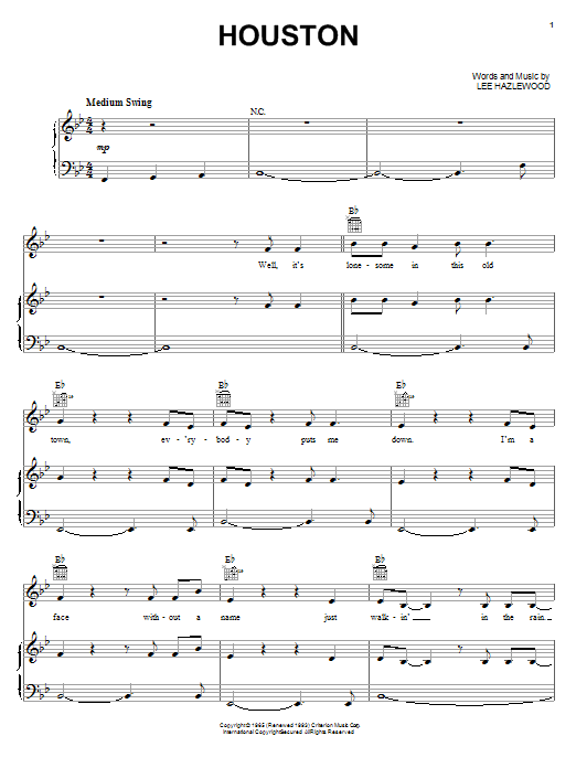 Dean Martin Houston sheet music notes and chords arranged for Piano, Vocal & Guitar Chords (Right-Hand Melody)